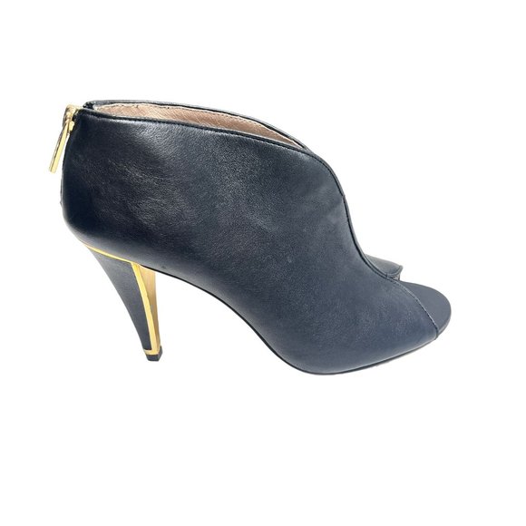 Louise et‎ Cie Black Gold Trim Leather Peep Toe Booties 8.5 - Picture 5 of 13